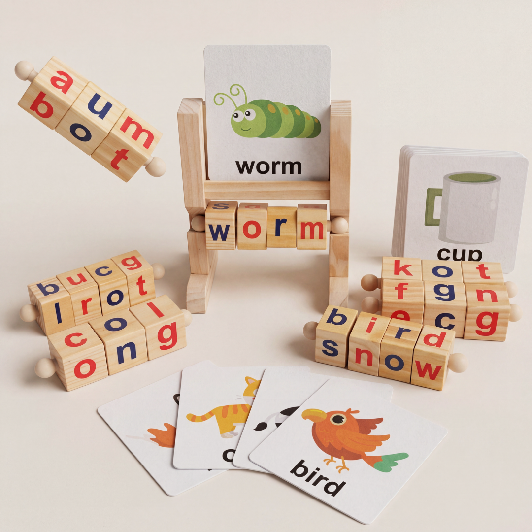 Montessori Wooden Spelling Game – Kids Word Builder Learning Toy with ...