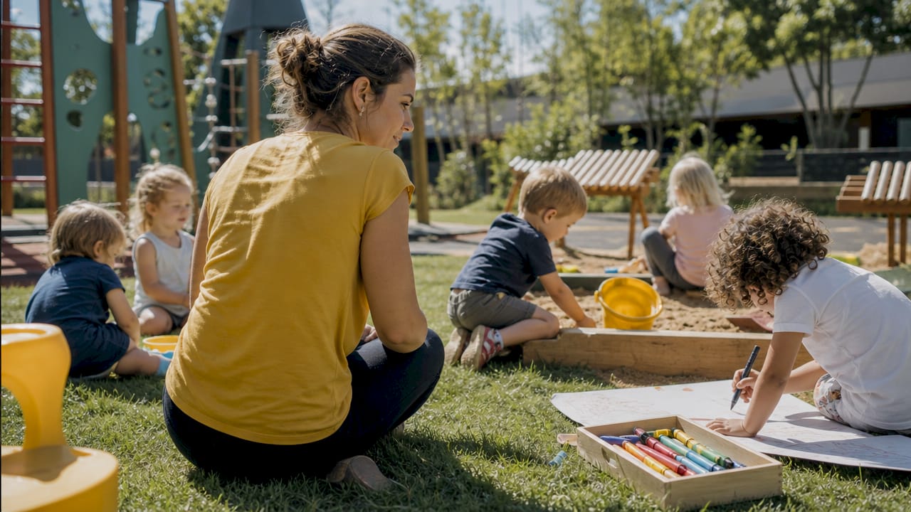 Educator observing toddlers playing in classroom