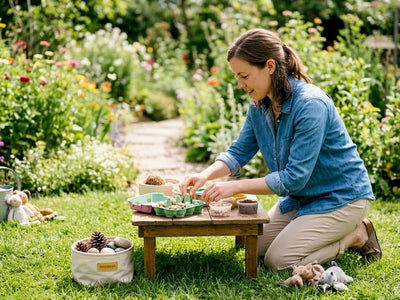 Parent setting up Montessori-inspired play area