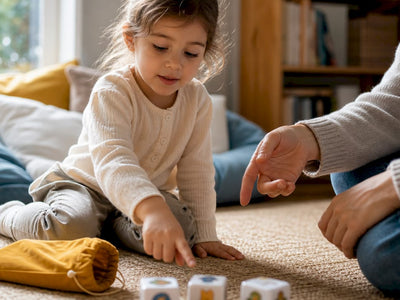 Child beginning a story dice activity