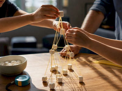 Children building a marshmallow STEM tower