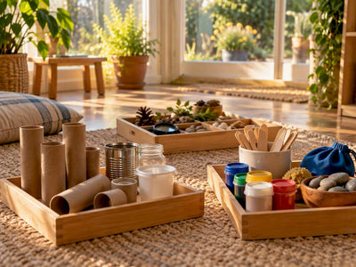 Summer activity supplies arranged for children