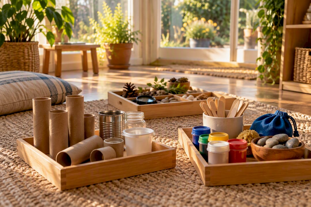 Summer activity supplies arranged for children