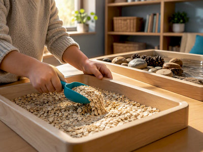 Hands exploring sensory table fillers