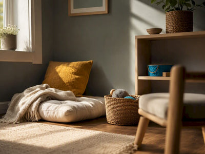 Calm-down corner arranged in a home alcove