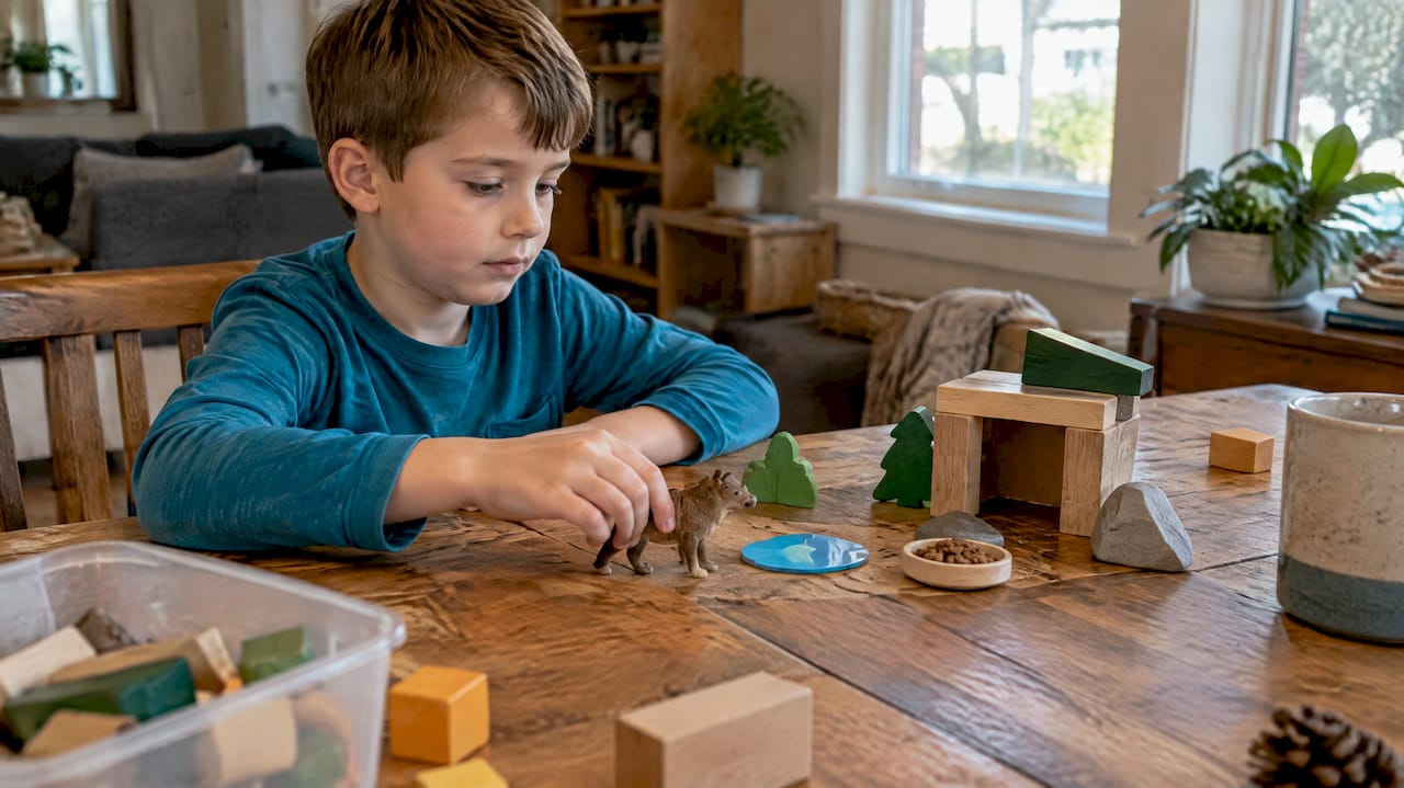 Child arranging resources in a habitat model