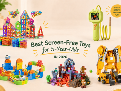Best screen-free toys for 5-year-olds in 2026 including Infinity Racer, magnetic building tiles, MagnaBot Builders, Lava Dominion blocks and a kids digital microscope