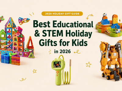 Best educational and STEM holiday gifts for kids in 2026 featuring Magnetic Magna Tiles, Infinity Racer Magnetic Train, Kids Digital Microscope Camera and MagnaBot Builders.