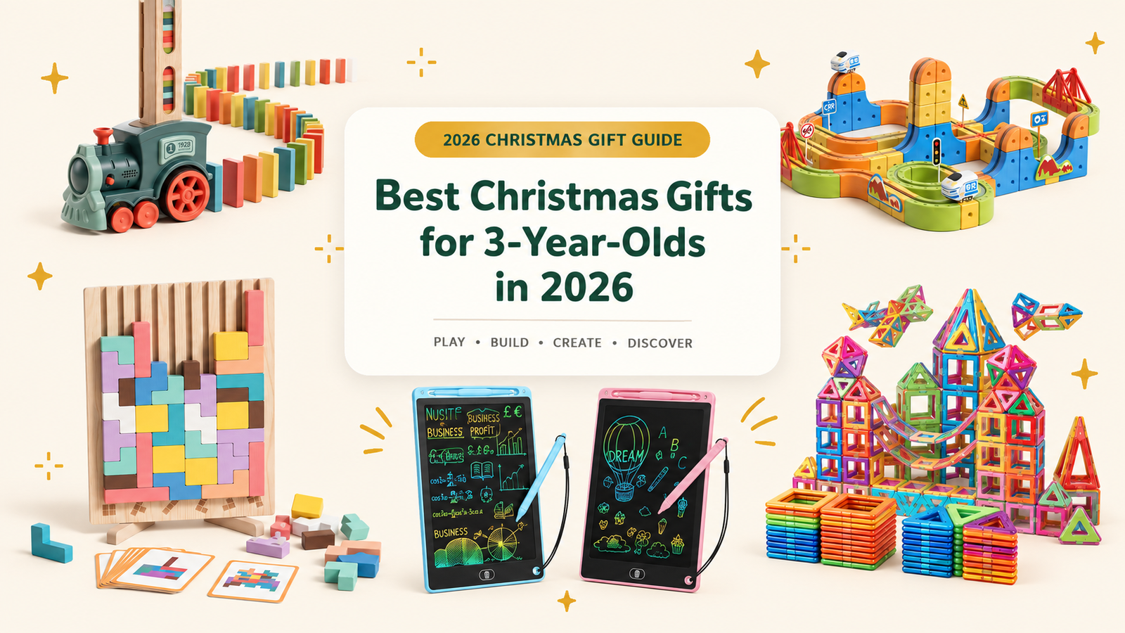 Best Christmas gifts for 3-year-olds in 2026 featuring building, drawing, puzzle and magnetic toys