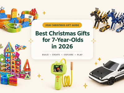 Best Christmas gifts for 7-year-olds in 2026 featuring an RC drift car, magnetic building toys, a kids microscope and transforming dragons