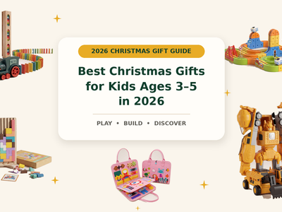 Christmas gifts for ages 3 to 5 featuring Infinity Racer, Domino Train Builder, Wooden Tetris, Little Learners Busy Book and MagnaBot Builders