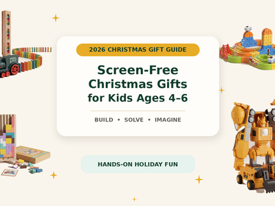 Screen-free Christmas gifts for ages four to six featuring Infinity Racer, Domino Train Builder, Wooden Tetris and MagnaBot Builders