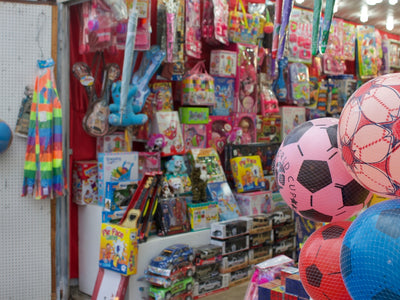 assorted toys displayed in a store