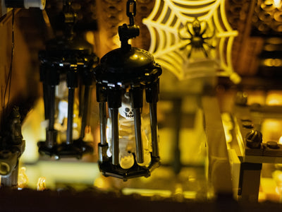 Halloween lanterns and spiderweb decoration