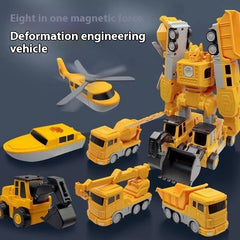 Magnetic Construction Toy Set - Transform Work Trucks into Giant Robot Hero for Creative Play, Includes 10 Vehicles, Non-Toxic Plastic 8