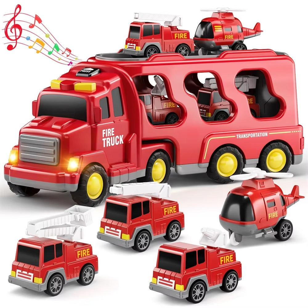 5-in-1 Carrier Truck Set - Engineering/Fire/Police Vehicle Set