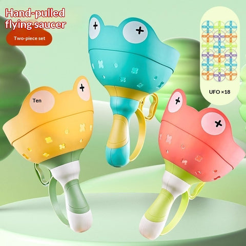 Kids Flying Disc Launcher Toy – Frog Hand-Pull UFO Shooter Game
