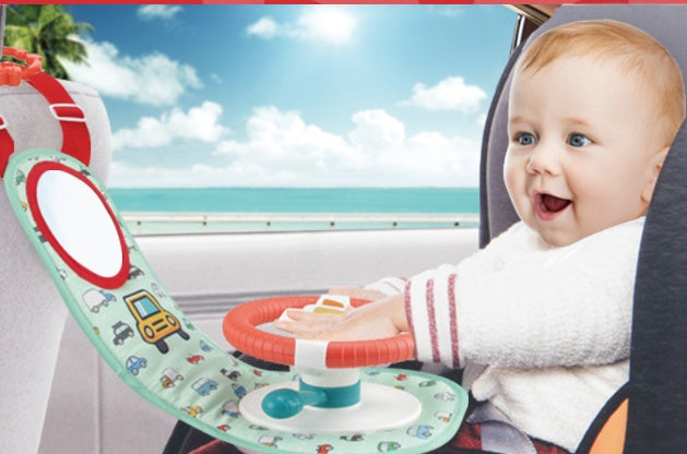 Baby Steering Wheel Toy – Car Seat Activity Busy Board with Mirror