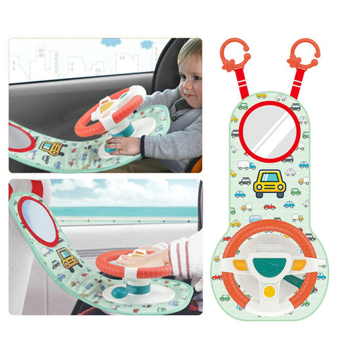 Baby Steering Wheel Toy – Car Seat Activity Busy Board with Mirror