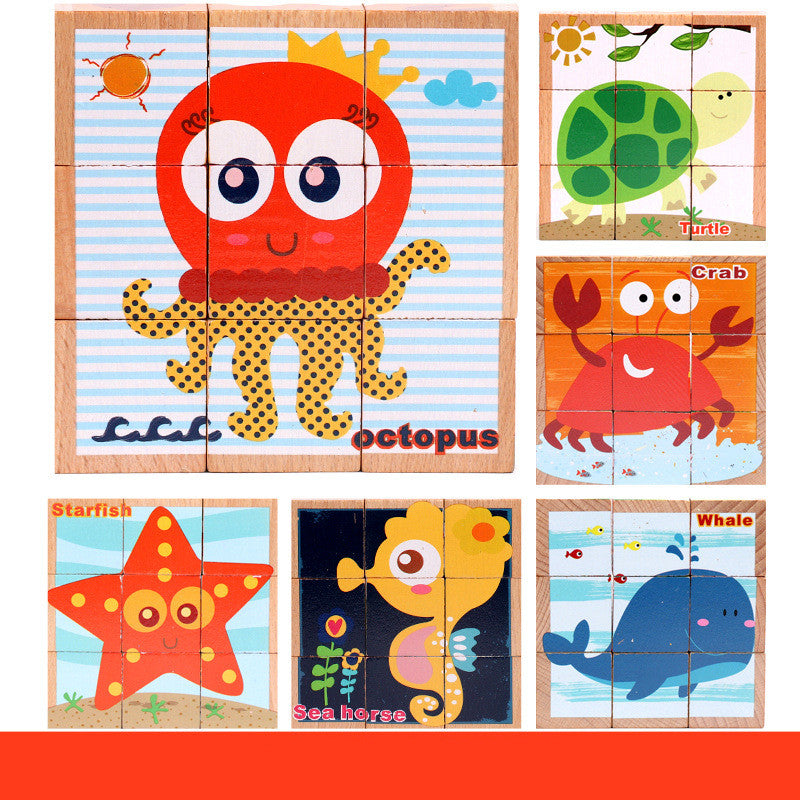 Montessori Wild Friends 6-Side Puzzle Blocks