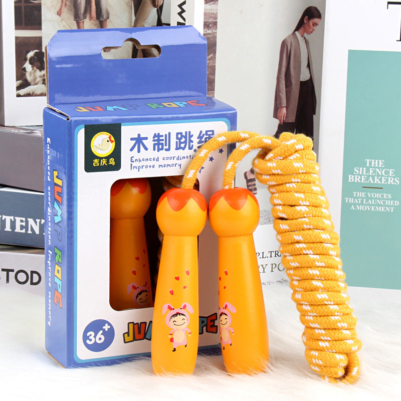 Wooden handle skipping rope in orange