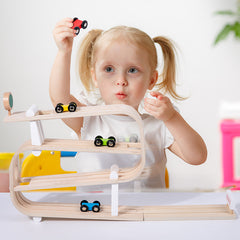Wooden Car Ramp Racer – Montessori Race Track Toy for Toddlers