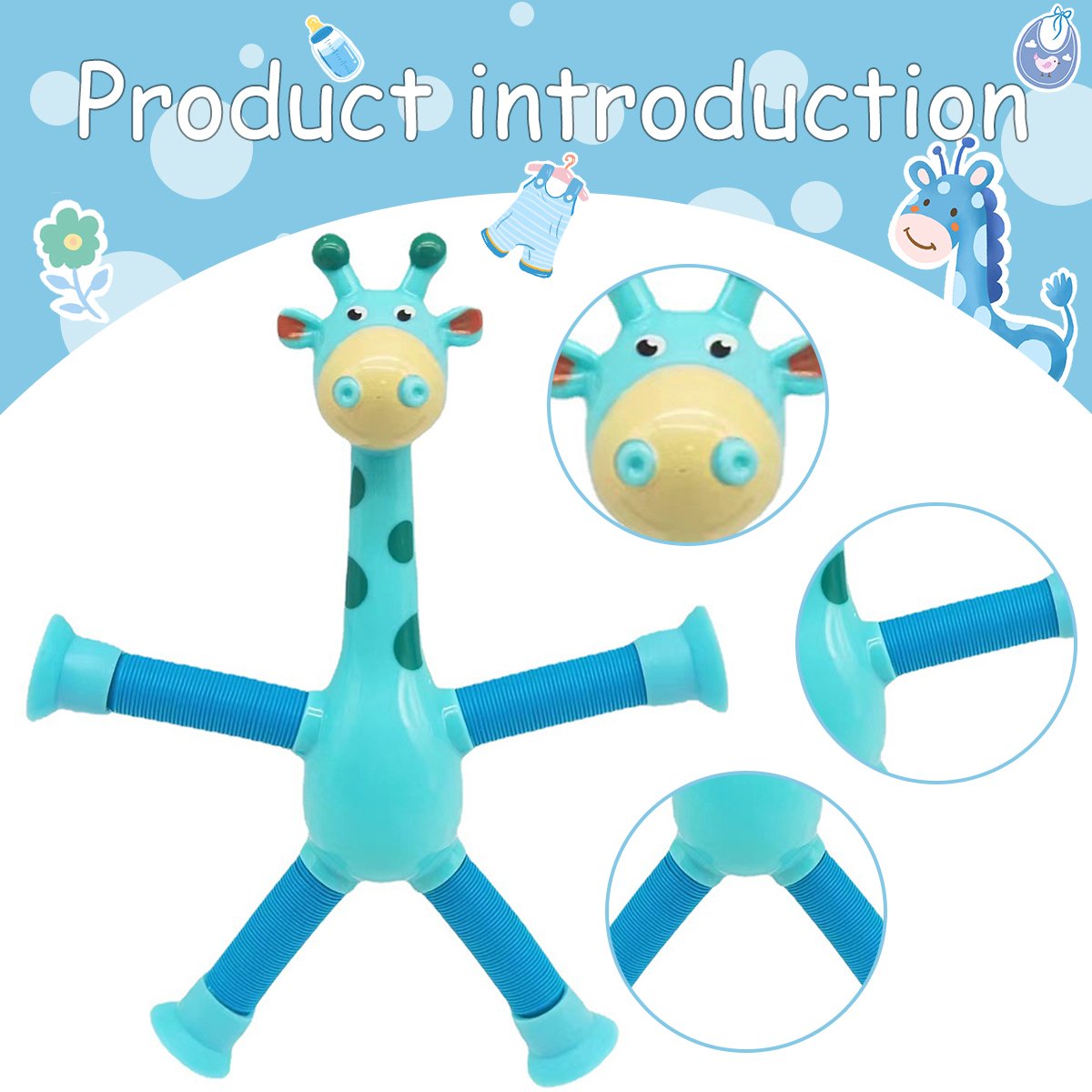 Stretchy Giraffe Fidget Toy – Suction Cup Sensory Tubes for Stress Relief