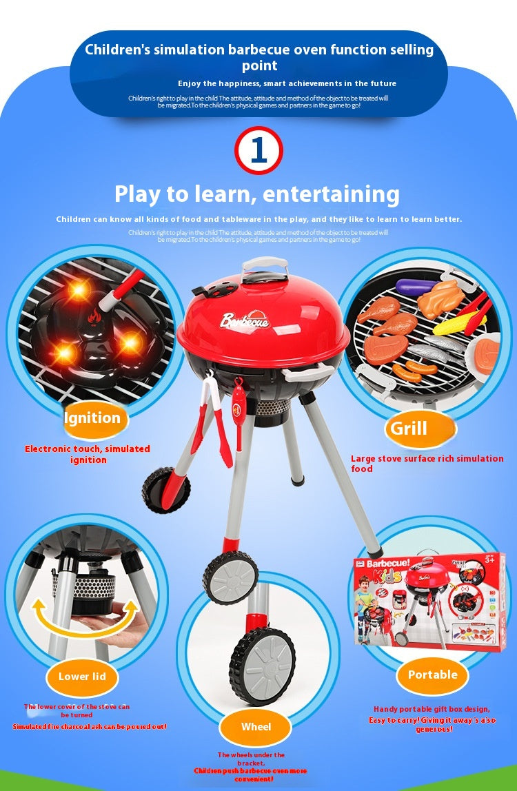 Kids BBQ Grill Play Set – Toy Barbecue Kitchen Cooking Set with Accessories