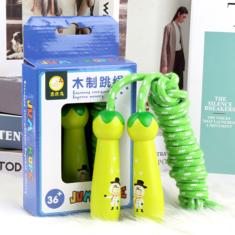 Wooden handle skipping rope in green