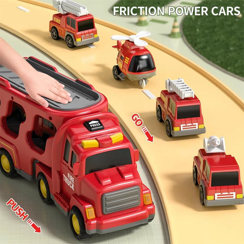 5-in-1 Carrier Truck Set - Engineering/Fire/Police Vehicle Set