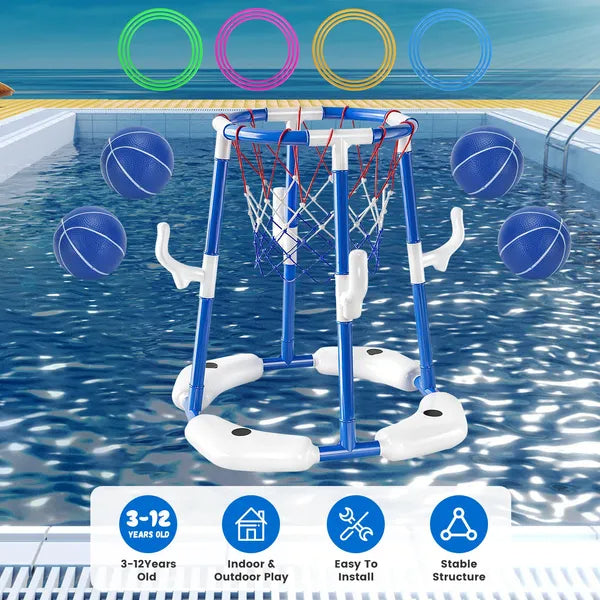 Pool Basketball Hoop Game Set – Floating Water Basketball for Kids & Family