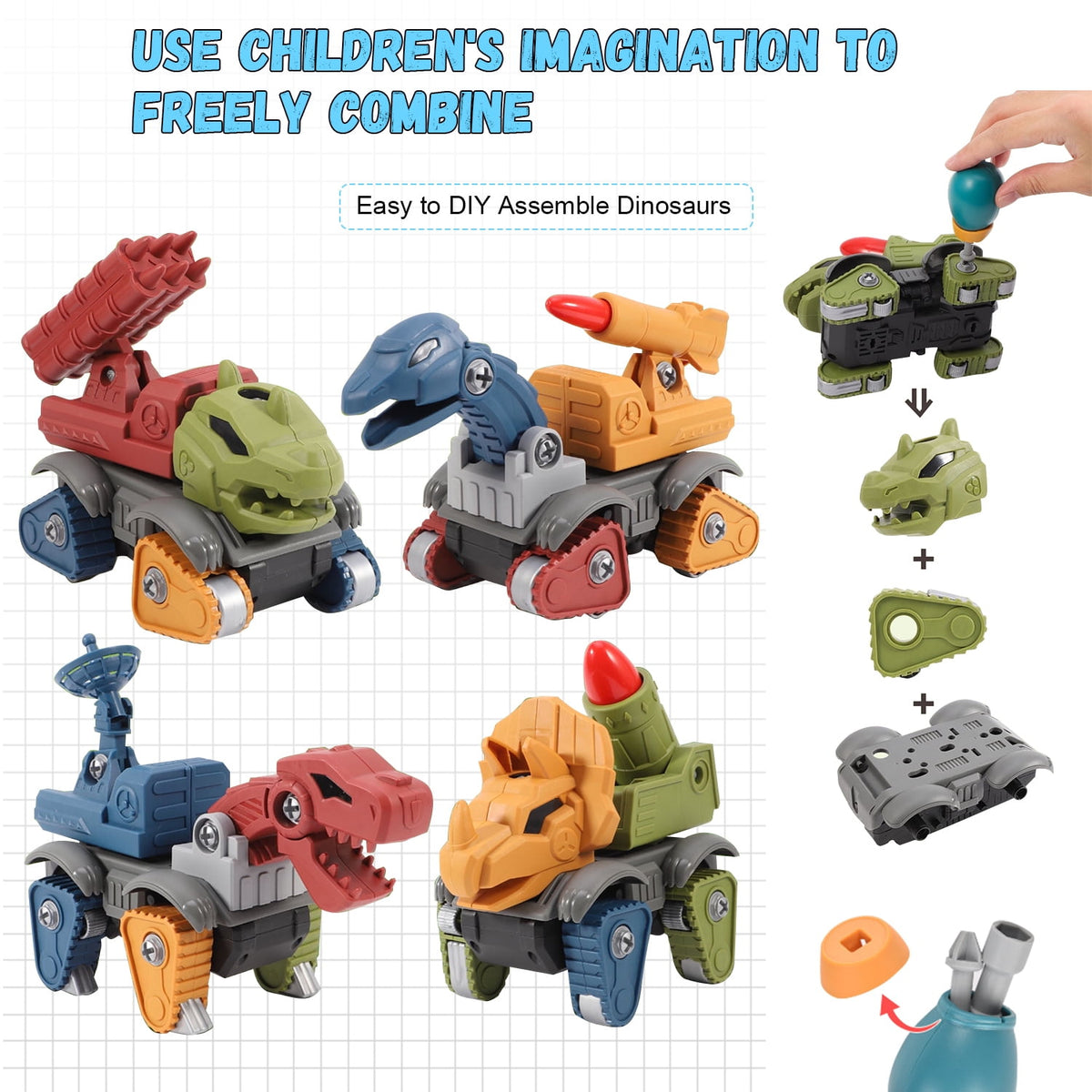 Montessori Dino Builder Bots – 5 Pack STEM Take-Apart Set