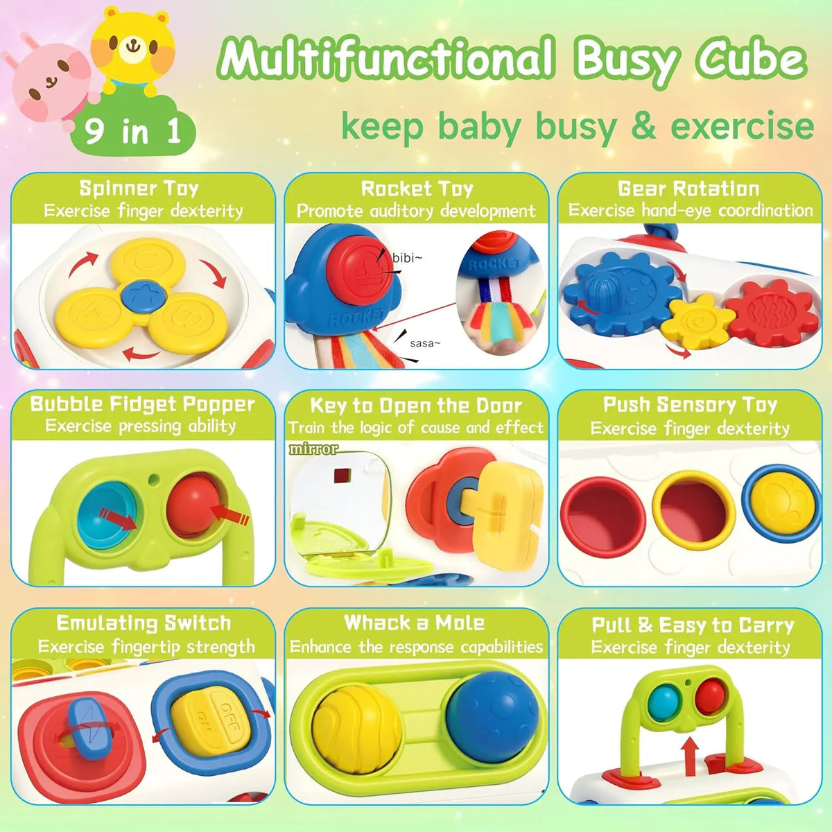 9-in-1 Busy Cube for Toddlers – Montessori Sensory Activity Toy for Ages 1–3