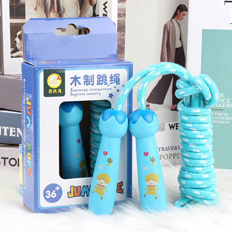 Wooden handle skipping rope in blue