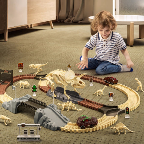 Dinosaur Adventure Track Set – Flexible Rail Car Toy with Dino World Playset