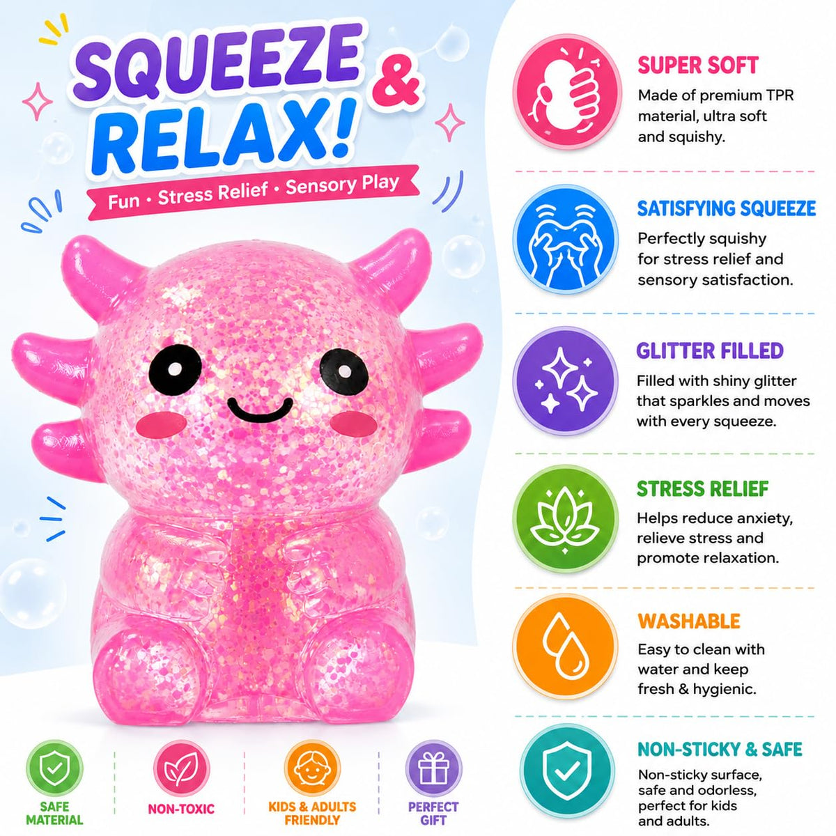 Axolotl Glitter Squishy
