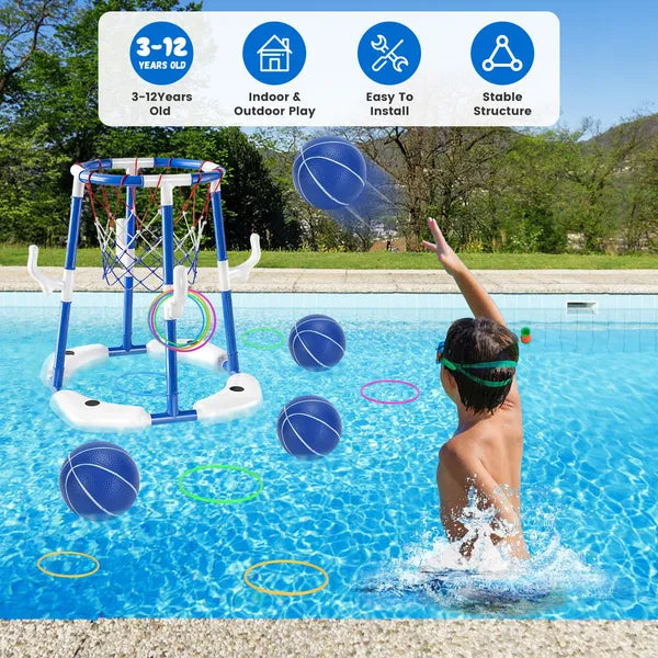 Pool Basketball Hoop Game Set – Floating Water Basketball for Kids & Family