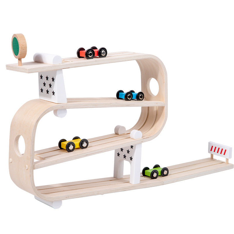 Wooden Car Ramp Racer – Montessori Race Track Toy for Toddlers