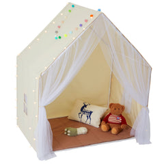 Beige toddler tent in a bedroom setting