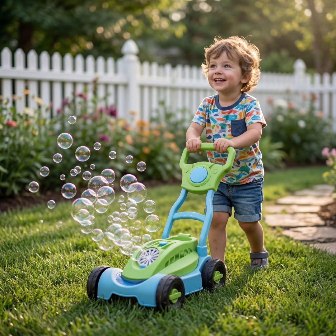 Kids Bubble Lawn Mower Toy – Push Along Outdoor Bubble Blower