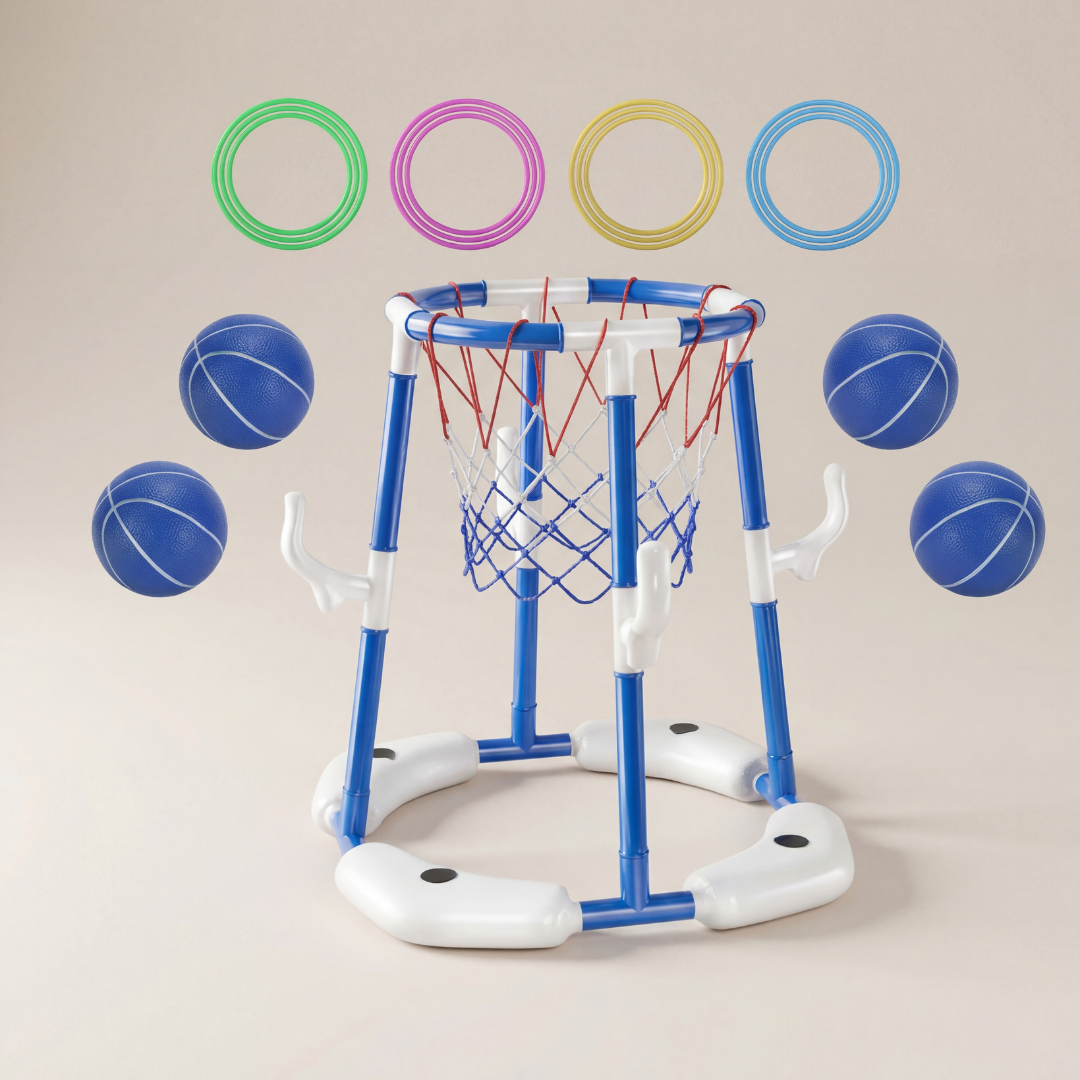 Pool Basketball Hoop Game Set – Floating Water Basketball for Kids & Family