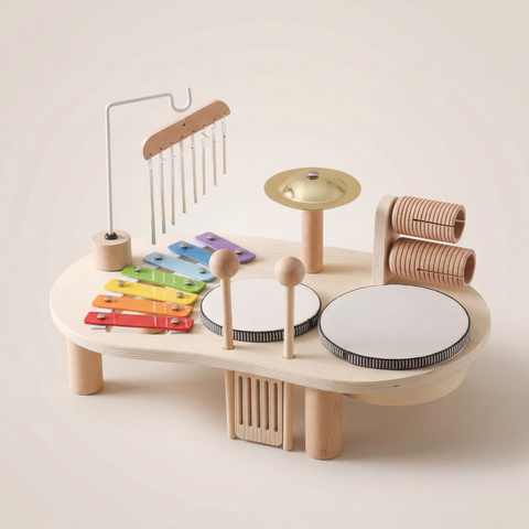 Montessori Wooden Musical Instruments Set – Kids Drum & Xylophone Play Table
