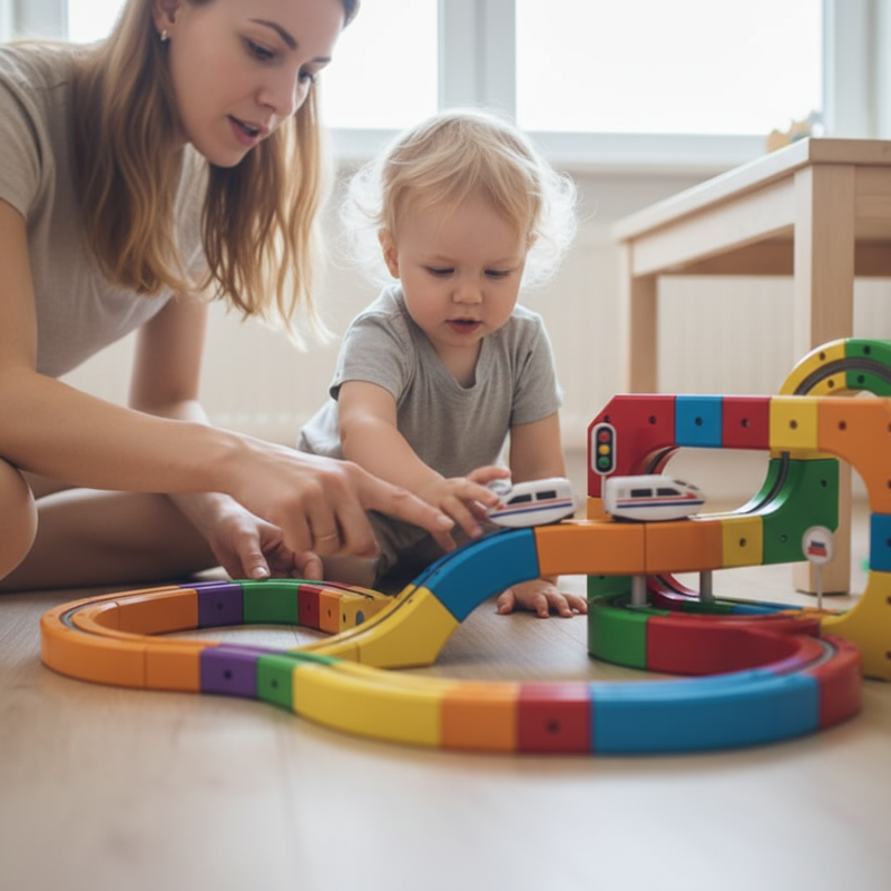 Self-Driving Magnetic Track System for Kids – Infinity Racer with 20 Durable Track Pieces and Rechargeable Smart Car 3