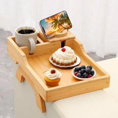 Bamboo Sofa Arm Tray | 360° Rotating Phone Holder, Multi-Function 1