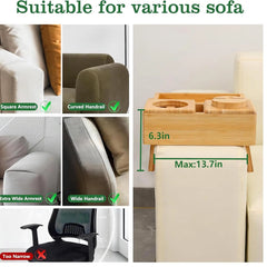 Bamboo Sofa Arm Tray | 360° Rotating Phone Holder, Multi-Function 5