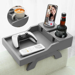 Bamboo Sofa Arm Tray | 360° Rotating Phone Holder, Multi-Function 6