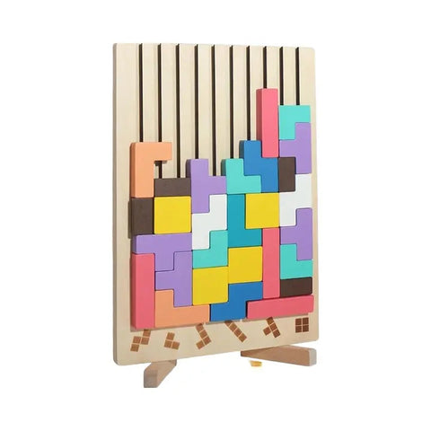 Colorful Wooden Tetris Puzzle for Toddlers – Montessori Learning Toy for Logic, Coordination, and Creativity 0