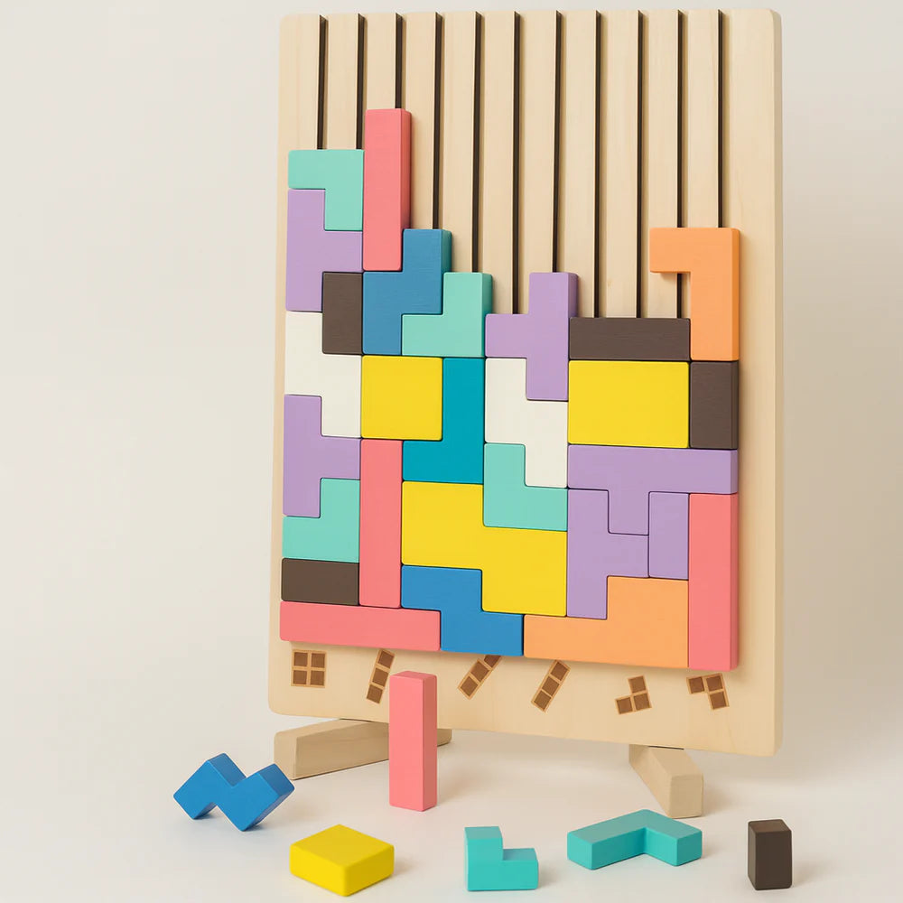 Colorful Wooden Tetris Puzzle for Toddlers – Montessori Learning Toy for Logic, Coordination, and Creativity 1