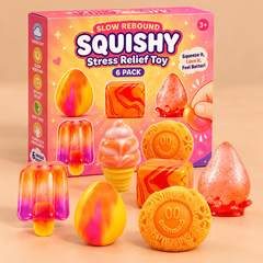 Orange Ice Cream Squishy Toy Box Set – 6-Piece Sensory Fidget Toys