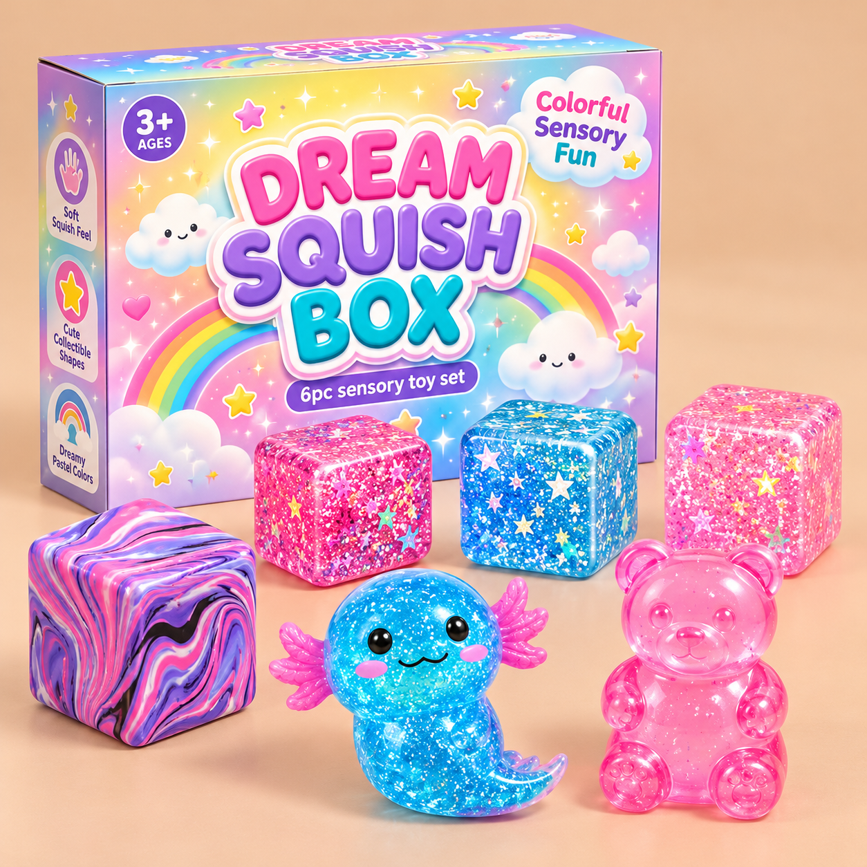 Dream Squishy Box – 6-Piece Sensory Fidget Toy Set for Kids